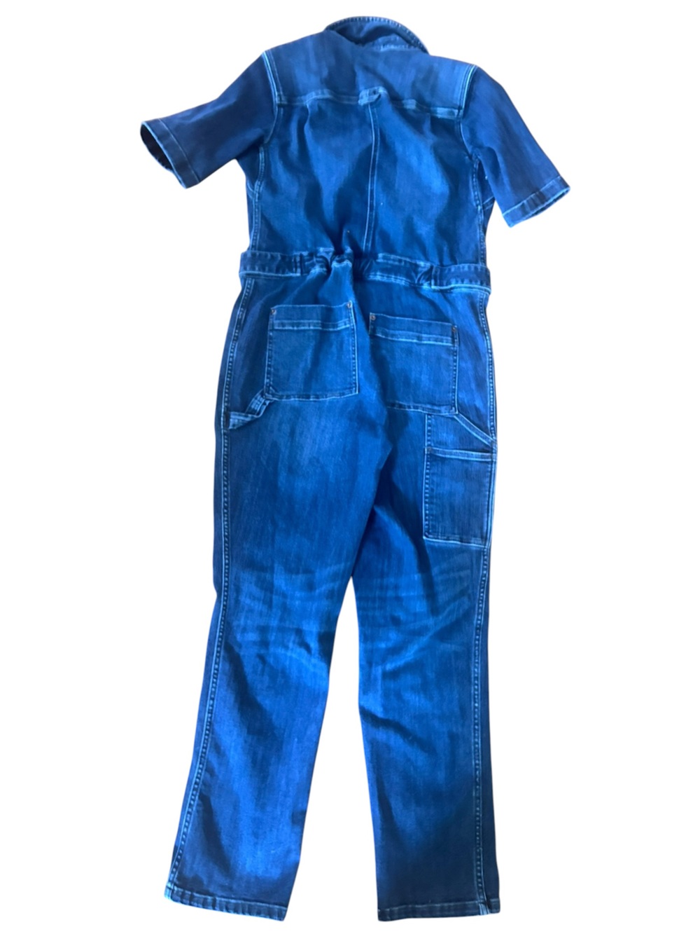 Duluth Trading Denim Utility Jumpsuit Romper Sz 8 Short Dark Wash button down - Picture 5 of 6
